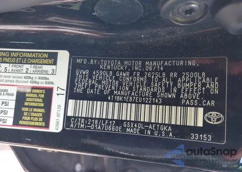 2014 Toyota Avalon Xle Premium из США, поврежденный, VIN 4T1BK1EB7EU122143